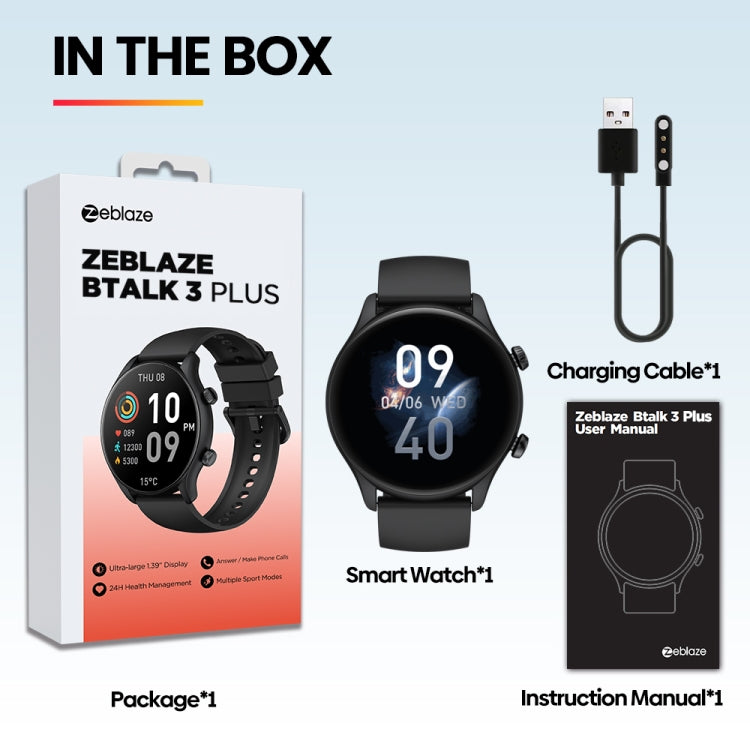 Zeblaze Btalk 3 Plus 1.39 inch Screen Fitness & Wellness Smart Watch Supports Voice Calling(Black) - Smart Watches by Zeblaze | Online Shopping South Africa | PMC Jewellery | Buy Now Pay Later Mobicred