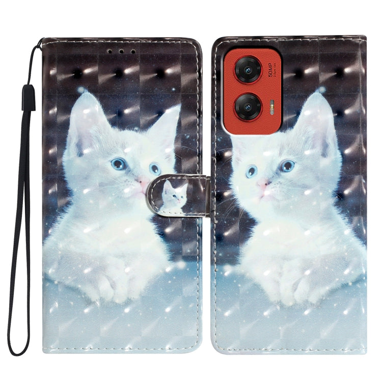 For Motorola Moto G Stylus 5G 2024 3D Pattern Leather Phone Case(White Cat) - Motorola Cases by PMC Jewellery | Online Shopping South Africa | PMC Jewellery | Buy Now Pay Later Mobicred