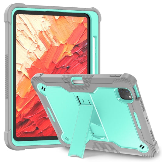 For iPad Pro 11 2024 Shockproof Silicone Hybrid PC Tablet Case with Holder(Mint Green + Grey) - iPad Pro 11 2024 Cases by PMC Jewellery | Online Shopping South Africa | PMC Jewellery | Buy Now Pay Later Mobicred