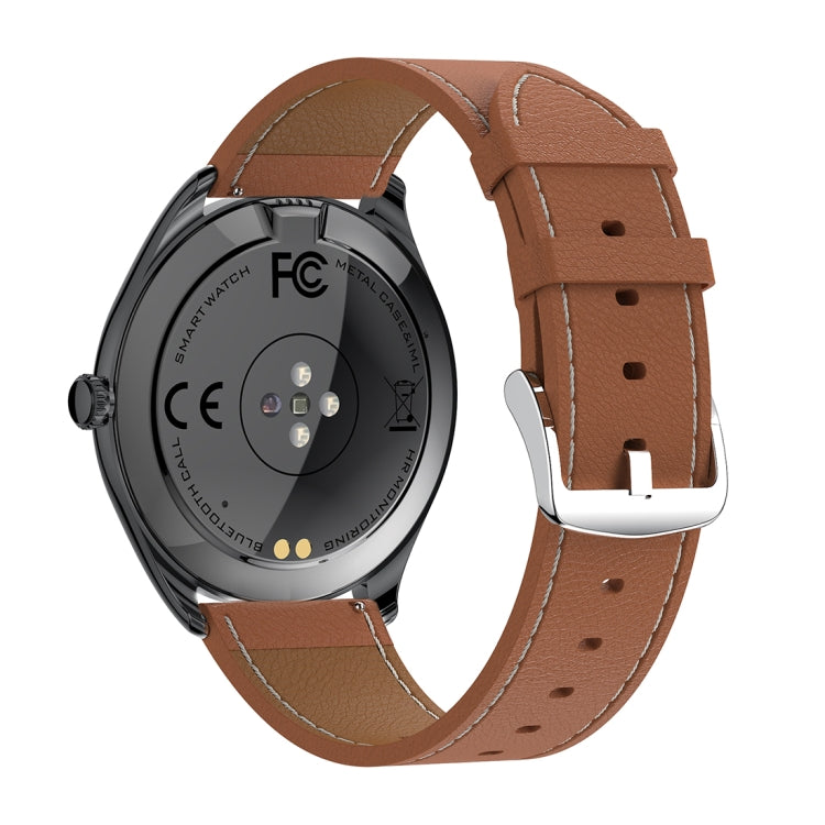 MT55 1.43 inch AMOLED HD Screen Ultra-thin Smart Call Health Watch, Leather Strap(Black Brown) - Smart Watches by PMC Jewellery | Online Shopping South Africa | PMC Jewellery | Buy Now Pay Later Mobicred