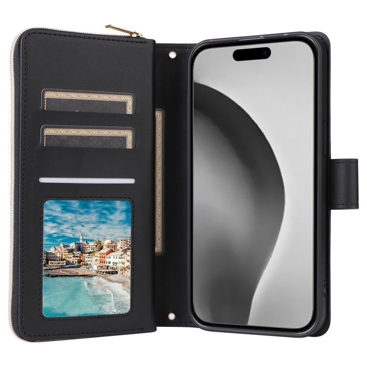 For iPhone 16 Pro Max Crossbody Rhombic Zipper Tower Buckle Leather Phone Case with Lanyard(Black) - iPhone 16 Pro Max Cases by PMC Jewellery | Online Shopping South Africa | PMC Jewellery | Buy Now Pay Later Mobicred