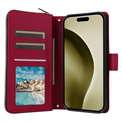 For iPhone 16 Pro Crossbody Rhombic Zipper Tower Buckle Leather Phone Case with Lanyard(Wine Red) - iPhone 16 Pro Cases by PMC Jewellery | Online Shopping South Africa | PMC Jewellery | Buy Now Pay Later Mobicred