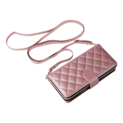 For iPhone 16 Plus Crossbody Rhombic Zipper Tower Buckle Leather Phone Case with Lanyard(Rose Gold) - iPhone 16 Plus Cases by PMC Jewellery | Online Shopping South Africa | PMC Jewellery | Buy Now Pay Later Mobicred