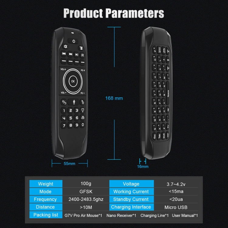 G7V Pro 2.4GHz Fly Air Mouse LED Backlight Wireless Keyboard Remote Control with Gyroscope for Android TV Box / PC, Support Intelligent Voice - MINI PC Accessories & Gadgets by PMC Jewellery | Online Shopping South Africa | PMC Jewellery | Buy Now Pay Later Mobicred