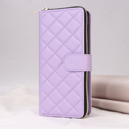 For Samsung Galaxy S24 5G Crossbody Rhombic Zipper Tower Buckle Leather Phone Case with Lanyard(Purple) - Galaxy S24 5G Cases by PMC Jewellery | Online Shopping South Africa | PMC Jewellery | Buy Now Pay Later Mobicred