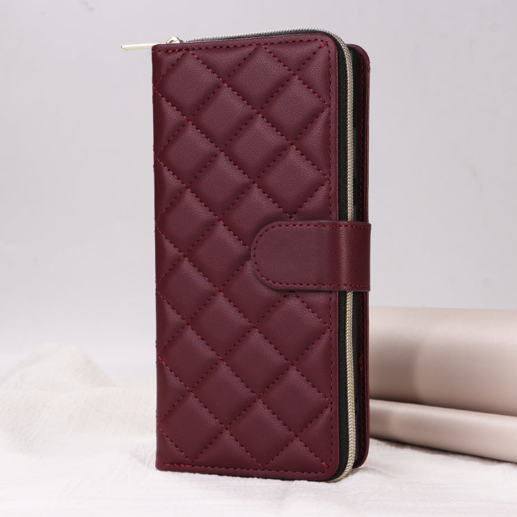 For Samsung Galaxy S24 5G Crossbody Rhombic Zipper Tower Buckle Leather Phone Case with Lanyard(Wine Red) - Galaxy S24 5G Cases by PMC Jewellery | Online Shopping South Africa | PMC Jewellery | Buy Now Pay Later Mobicred