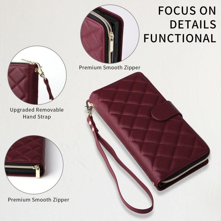 For Samsung Galaxy S24 5G Crossbody Rhombic Zipper Tower Buckle Leather Phone Case with Lanyard(Wine Red) - Galaxy S24 5G Cases by PMC Jewellery | Online Shopping South Africa | PMC Jewellery | Buy Now Pay Later Mobicred