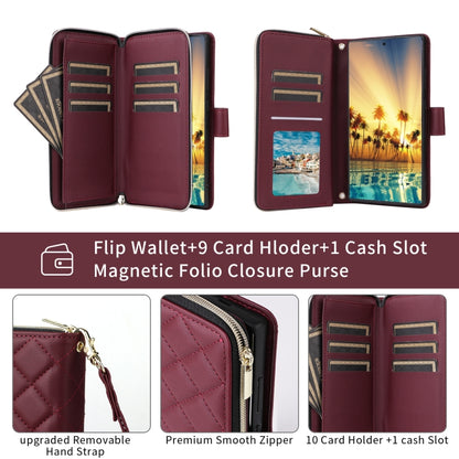 For Samsung Galaxy S24 5G Crossbody Rhombic Zipper Tower Buckle Leather Phone Case with Lanyard(Wine Red) - Galaxy S24 5G Cases by PMC Jewellery | Online Shopping South Africa | PMC Jewellery | Buy Now Pay Later Mobicred