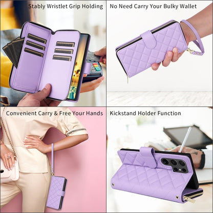 For Samsung Galaxy S24+ 5G Crossbody Rhombic Zipper Tower Buckle Leather Phone Case with Lanyard(Purple) - Galaxy S24+ 5G Cases by PMC Jewellery | Online Shopping South Africa | PMC Jewellery | Buy Now Pay Later Mobicred