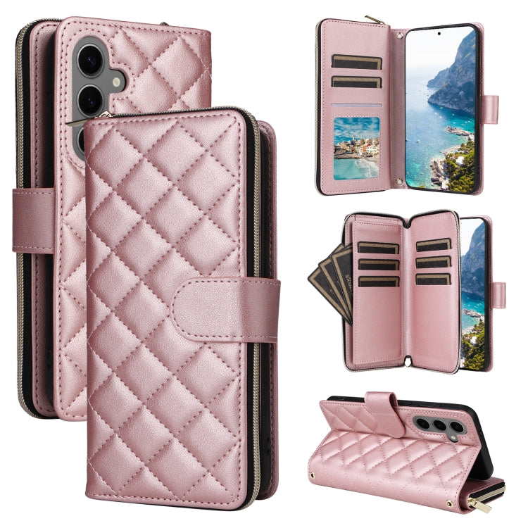 For Samsung Galaxy S24+ 5G Crossbody Rhombic Zipper Tower Buckle Leather Phone Case with Lanyard(Rose Gold) - Galaxy S24+ 5G Cases by PMC Jewellery | Online Shopping South Africa | PMC Jewellery | Buy Now Pay Later Mobicred