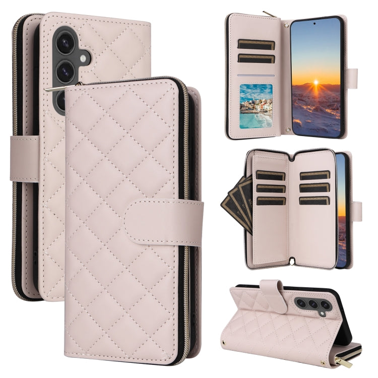 For Samsung Galaxy S24 FE 5G Crossbody Rhombic Zipper Tower Buckle Leather Phone Case with Lanyard(Beige) - Galaxy S24 FE 5G Cases by PMC Jewellery | Online Shopping South Africa | PMC Jewellery | Buy Now Pay Later Mobicred