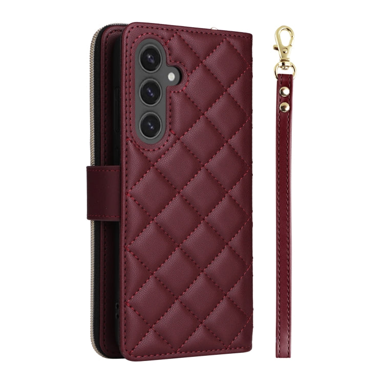 For Samsung Galaxy S24 FE 5G Crossbody Rhombic Zipper Tower Buckle Leather Phone Case with Lanyard(Wine Red) - Galaxy S24 FE 5G Cases by PMC Jewellery | Online Shopping South Africa | PMC Jewellery | Buy Now Pay Later Mobicred