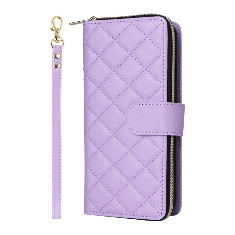 For Samsung Galaxy S25+ 5G Crossbody Rhombic Zipper Tower Buckle Leather Phone Case with Lanyard(Purple) - Galaxy S25+ 5G Cases by PMC Jewellery | Online Shopping South Africa | PMC Jewellery | Buy Now Pay Later Mobicred