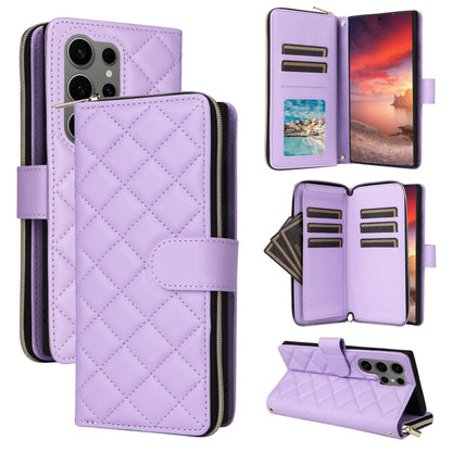 For Samsung Galaxy S25 Ultra 5G Crossbody Rhombic Zipper Tower Buckle Leather Phone Case with Lanyard(Purple) - Galaxy S25 Ultra 5G Cases by PMC Jewellery | Online Shopping South Africa | PMC Jewellery | Buy Now Pay Later Mobicred