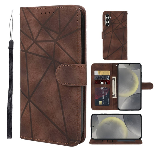 For Samsung Galaxy S24 / S25 5G Skin Feel Geometric Lines Leather Phone Case(Brown) - Galaxy S24 5G Cases by PMC Jewellery | Online Shopping South Africa | PMC Jewellery | Buy Now Pay Later Mobicred