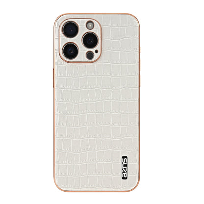 For iPhone 16 Pro Max AZNS Electroplated Frame Crocodile Texture Full Coverage Phone Case(White) - iPhone 16 Pro Max Cases by AZNS | Online Shopping South Africa | PMC Jewellery | Buy Now Pay Later Mobicred