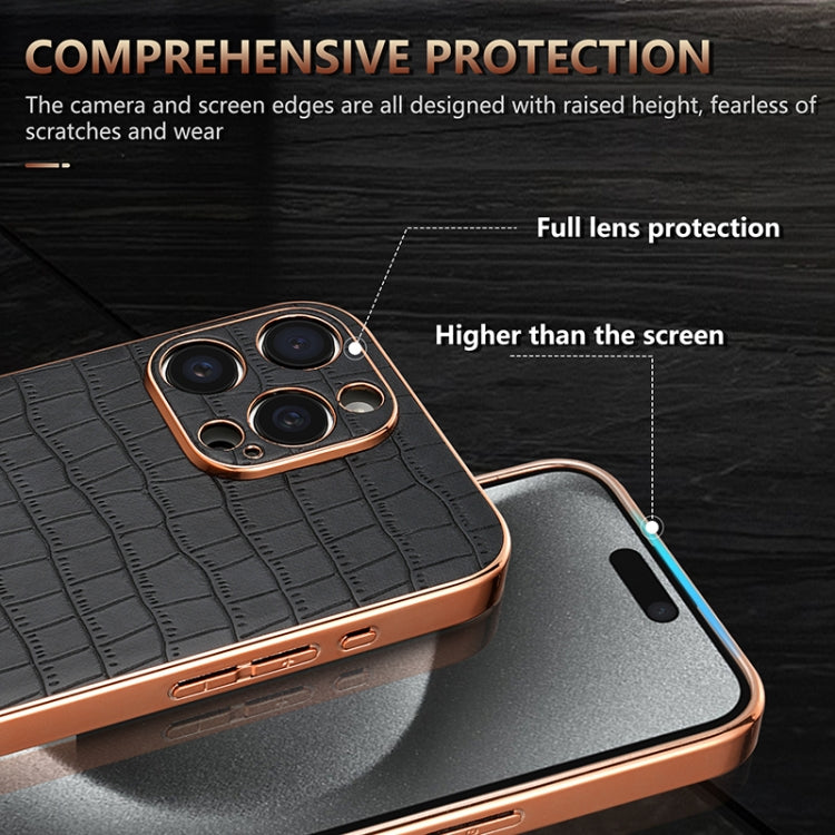 For iPhone 16 Pro AZNS Electroplated Frame Crocodile Texture Full Coverage Phone Case(Brown) - iPhone 16 Pro Cases by AZNS | Online Shopping South Africa | PMC Jewellery | Buy Now Pay Later Mobicred