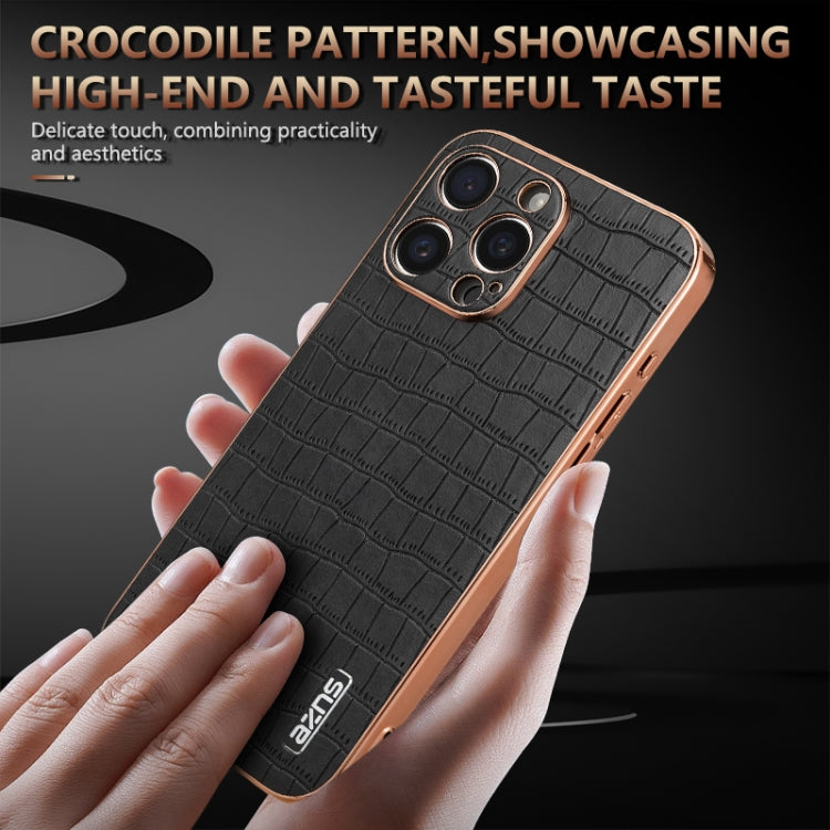 For iPhone 16 Pro AZNS Electroplated Frame Crocodile Texture Full Coverage Phone Case(Brown) - iPhone 16 Pro Cases by AZNS | Online Shopping South Africa | PMC Jewellery | Buy Now Pay Later Mobicred