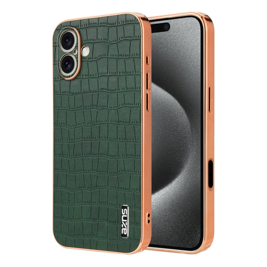 For iPhone 16 Plus AZNS Electroplated Frame Crocodile Texture Full Coverage Phone Case(Green) - iPhone 16 Plus Cases by AZNS | Online Shopping South Africa | PMC Jewellery | Buy Now Pay Later Mobicred