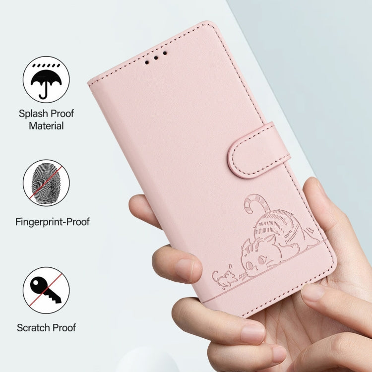 For Blackview A52 Cat Rat Embossed Pattern RFID Leather Phone Case with Lanyard(Pink) - More Brand by PMC Jewellery | Online Shopping South Africa | PMC Jewellery | Buy Now Pay Later Mobicred