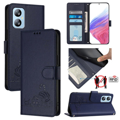 For Blackview A52 Cat Rat Embossed Pattern RFID Leather Phone Case with Lanyard(Blue) - More Brand by PMC Jewellery | Online Shopping South Africa | PMC Jewellery | Buy Now Pay Later Mobicred