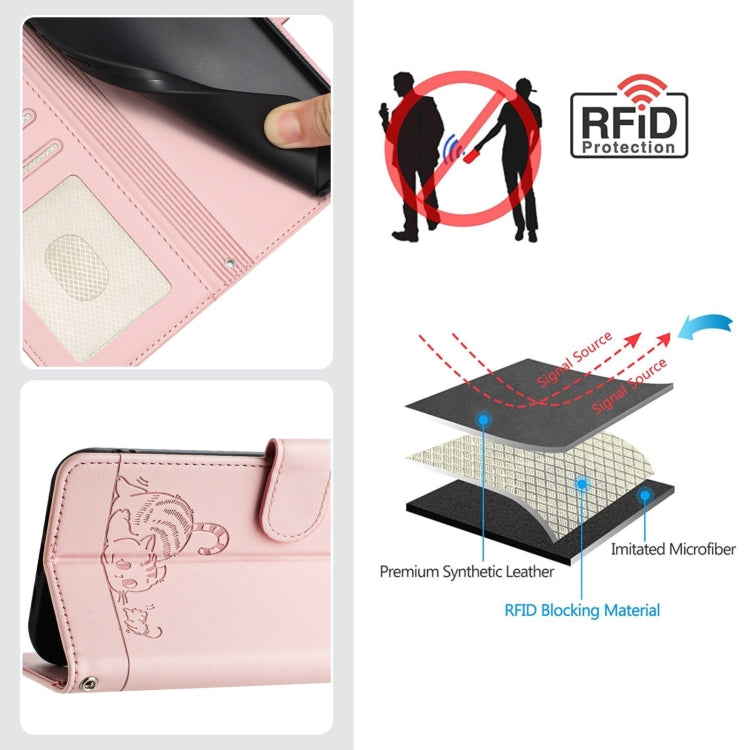 For Blackview A53 Cat Rat Embossed Pattern RFID Leather Phone Case with Lanyard(Pink) - More Brand by PMC Jewellery | Online Shopping South Africa | PMC Jewellery | Buy Now Pay Later Mobicred