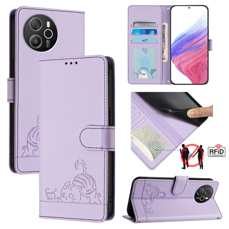 For Blackview Shark 8 Cat Rat Embossed Pattern RFID Leather Phone Case with Lanyard(Purple) - More Brand by PMC Jewellery | Online Shopping South Africa | PMC Jewellery | Buy Now Pay Later Mobicred