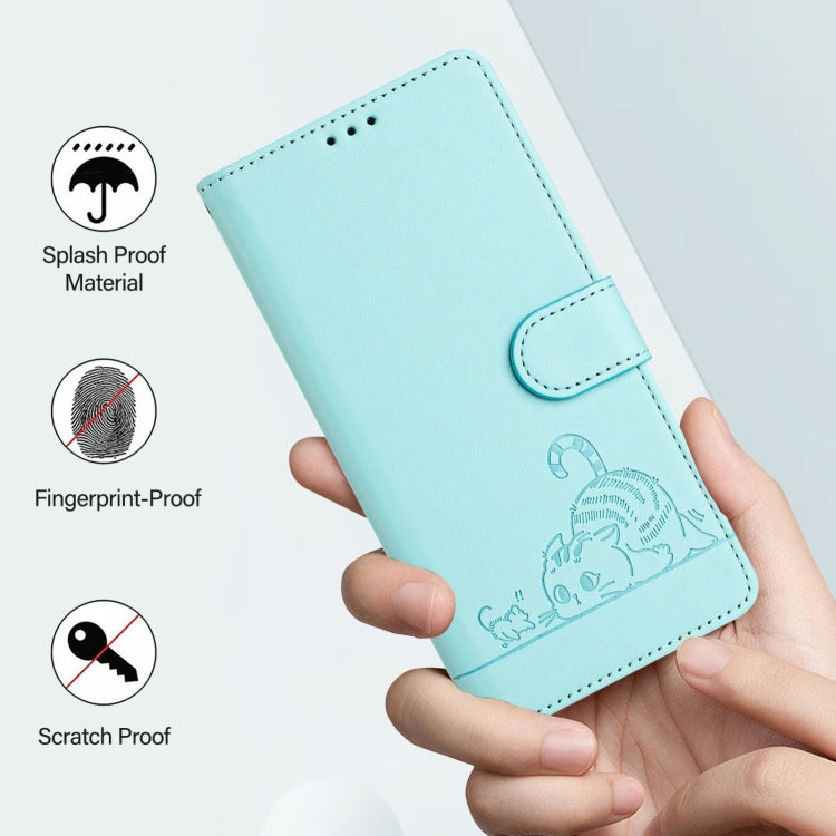 For Blackview Wave 6C Cat Rat Embossed Pattern RFID Leather Phone Case with Lanyard(Mint Green) - More Brand by PMC Jewellery | Online Shopping South Africa | PMC Jewellery | Buy Now Pay Later Mobicred