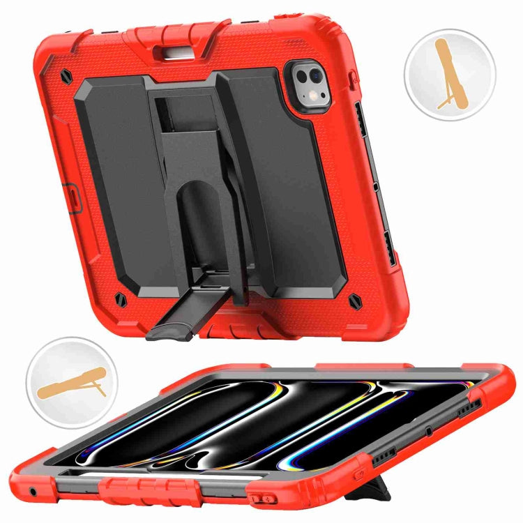 For iPad Pro 11 2024 Silicone Hydric PC Tablet Case with Shoulder Strap & Holder(Red) - iPad Pro 11 2024 Cases by PMC Jewellery | Online Shopping South Africa | PMC Jewellery | Buy Now Pay Later Mobicred