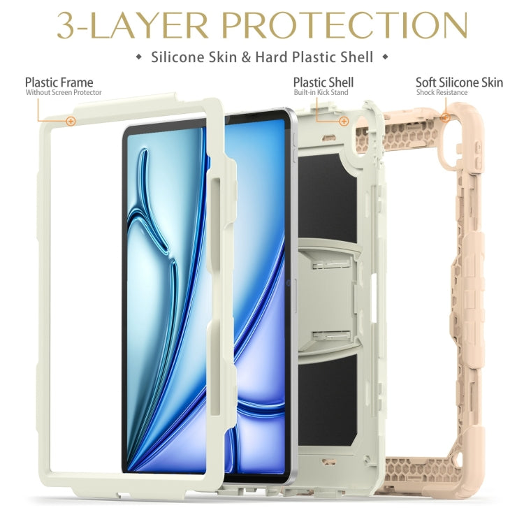 For iPad Air 13 2024 Silicone Hydric PC Tablet Case with Shoulder Strap & Holder(Beige Rose Gold) - iPad Air 13 2024 Cases by PMC Jewellery | Online Shopping South Africa | PMC Jewellery | Buy Now Pay Later Mobicred