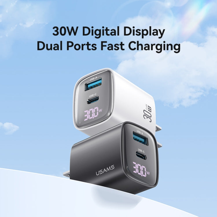 USAMS CC230 30W USB+USB-C / Type-C Dual Port GaN Digital Display Charger, Specifications: US Plug(White) - USB Charger by USAMS | Online Shopping South Africa | PMC Jewellery | Buy Now Pay Later Mobicred