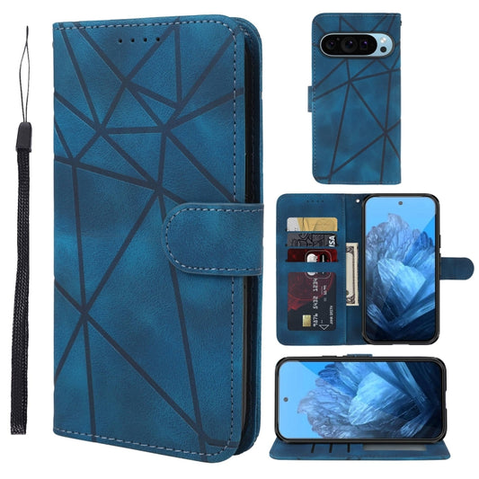 For Google Pixel 9 Pro XL Skin Feel Geometric Lines Leather Phone Case(Blue) - Google Cases by PMC Jewellery | Online Shopping South Africa | PMC Jewellery | Buy Now Pay Later Mobicred