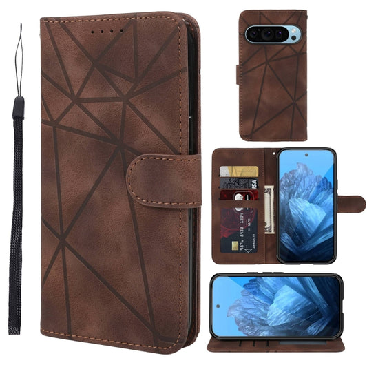 For Google Pixel 9 Pro XL Skin Feel Geometric Lines Leather Phone Case(Brown) - Google Cases by PMC Jewellery | Online Shopping South Africa | PMC Jewellery | Buy Now Pay Later Mobicred