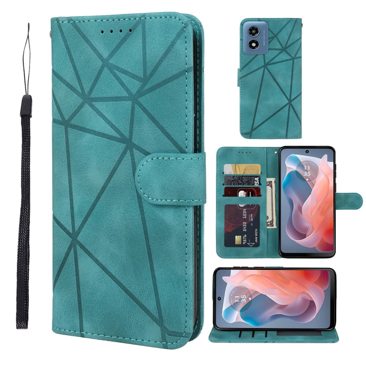 For Motorola Moto G Play 4G 2024 Skin Feel Geometric Lines Leather Phone Case(Green) - Motorola Cases by PMC Jewellery | Online Shopping South Africa | PMC Jewellery | Buy Now Pay Later Mobicred