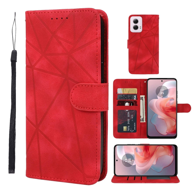 For Motorola Moto G Power 5G 2024 Skin Feel Geometric Lines Leather Phone Case(Red) - Motorola Cases by PMC Jewellery | Online Shopping South Africa | PMC Jewellery | Buy Now Pay Later Mobicred