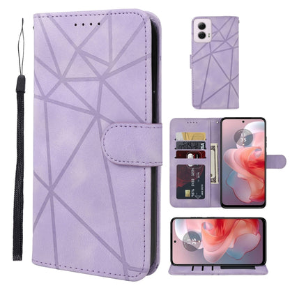 For Motorola Moto G Power 5G 2024 Skin Feel Geometric Lines Leather Phone Case(Purple) - Motorola Cases by PMC Jewellery | Online Shopping South Africa | PMC Jewellery | Buy Now Pay Later Mobicred