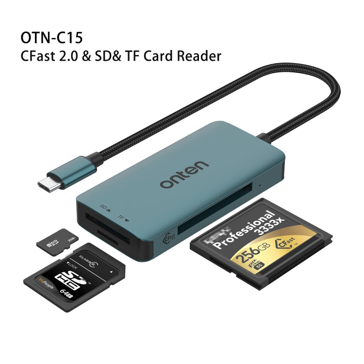 Onten C15 3 in 1 USB-C / Type-C to CFast 2.0 & SD & TF Card Reader(Pine Green) - Card Reader by Onten | Online Shopping South Africa | PMC Jewellery | Buy Now Pay Later Mobicred