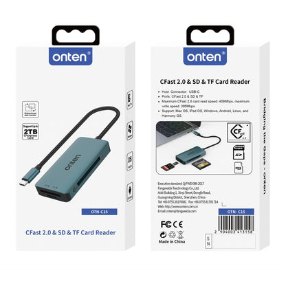 Onten C15 3 in 1 USB-C / Type-C to CFast 2.0 & SD & TF Card Reader(Pine Green) - Card Reader by Onten | Online Shopping South Africa | PMC Jewellery | Buy Now Pay Later Mobicred