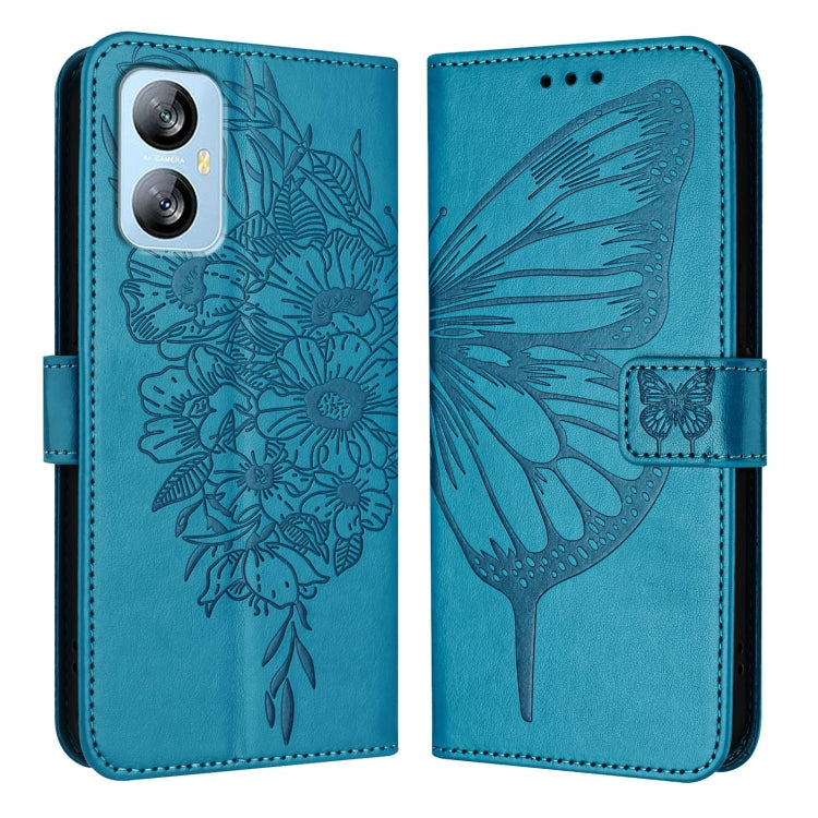 For Blackview A52 Embossed Butterfly Leather Phone Case(Blue) - More Brand by PMC Jewellery | Online Shopping South Africa | PMC Jewellery | Buy Now Pay Later Mobicred