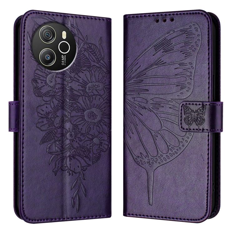 For Blackview Shark 8 Embossed Butterfly Leather Phone Case(Dark Purple) - More Brand by PMC Jewellery | Online Shopping South Africa | PMC Jewellery | Buy Now Pay Later Mobicred