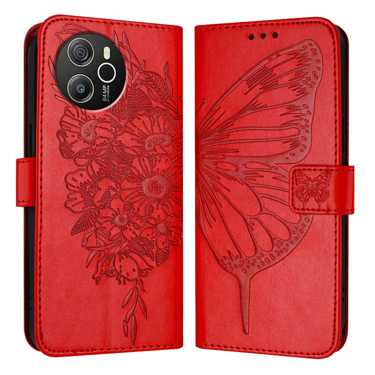 For Blackview Shark 8 Embossed Butterfly Leather Phone Case(Red) - More Brand by PMC Jewellery | Online Shopping South Africa | PMC Jewellery | Buy Now Pay Later Mobicred