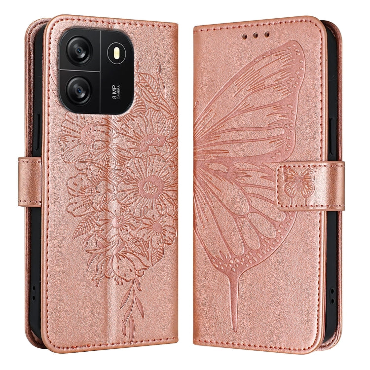 For Blackview Wave 6C Embossed Butterfly Leather Phone Case(Rose Gold) - More Brand by PMC Jewellery | Online Shopping South Africa | PMC Jewellery | Buy Now Pay Later Mobicred