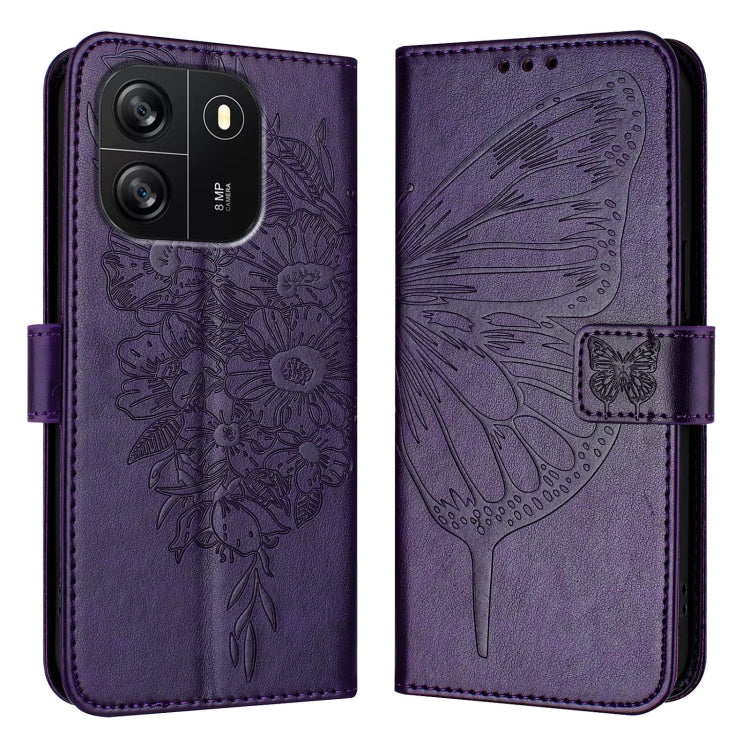 For Blackview Wave 6C Embossed Butterfly Leather Phone Case(Dark Purple) - More Brand by PMC Jewellery | Online Shopping South Africa | PMC Jewellery | Buy Now Pay Later Mobicred