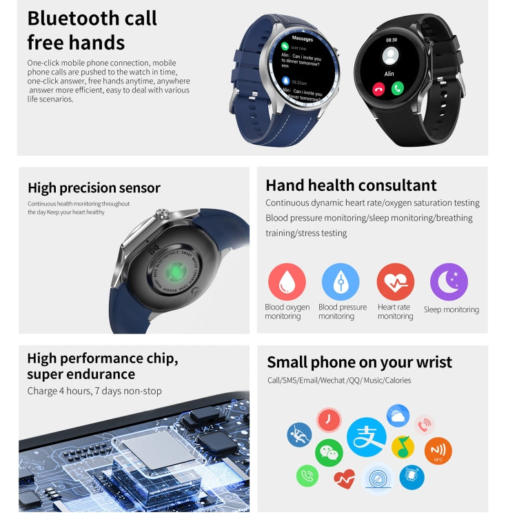 HD Watch X 1.43 inch IP68 BT5.3 Sport Smart Watch, Support Bluetooth Call / Sleep / Blood Oxygen / Heart Rate / Blood Pressure Health Monitor(Blue Leather + Blue Silicone Strap) - Smart Watches by PMC Jewellery | Online Shopping South Africa | PMC Jewellery | Buy Now Pay Later Mobicred