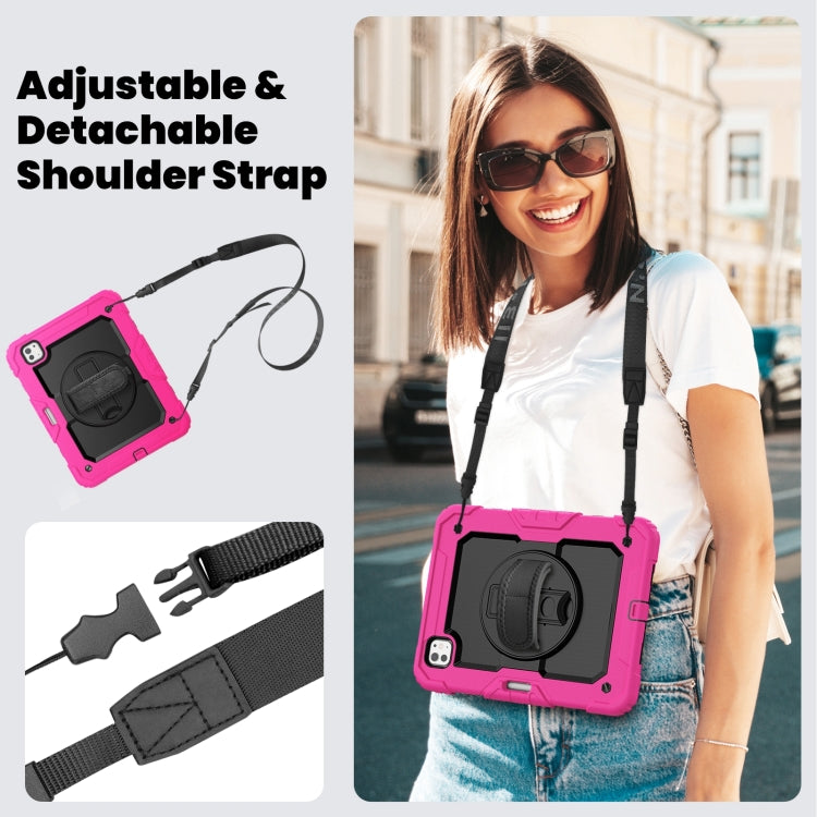 For iPad Pro 11 2024 Silicone Hybrid PC Tablet Case with Shoulder Strap(Black + Rose Red) - iPad Pro 11 2024 Cases by PMC Jewellery | Online Shopping South Africa | PMC Jewellery | Buy Now Pay Later Mobicred