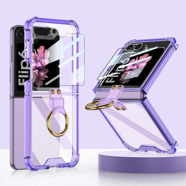 For Samsung Galaxy Z Flip6 GKK Airbag Ring Full Coverage Phone Case with Tempered Film(Purple) - Galaxy Z Flip6 5G Cases by GKK | Online Shopping South Africa | PMC Jewellery | Buy Now Pay Later Mobicred