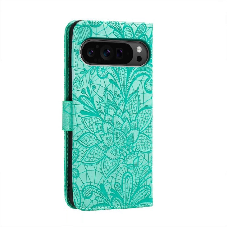 For Google Pixel 9 Pro Lace Flower Embossing Flip Leather Phone Case(Green) - Google Cases by PMC Jewellery | Online Shopping South Africa | PMC Jewellery | Buy Now Pay Later Mobicred