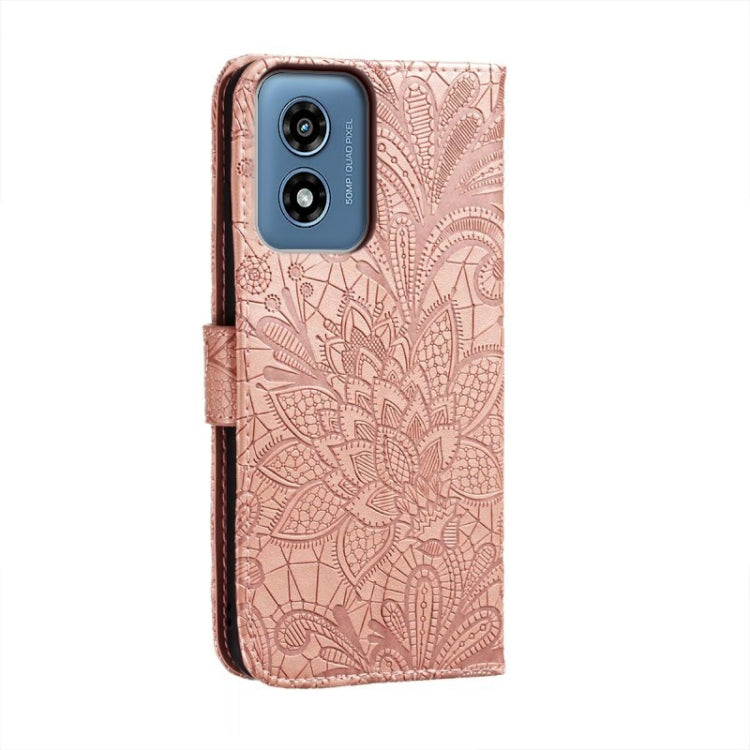 For Motorola Moto G Play 2024 Lace Flower Embossing Flip Leather Phone Case(Rose Gold) - Motorola Cases by PMC Jewellery | Online Shopping South Africa | PMC Jewellery | Buy Now Pay Later Mobicred