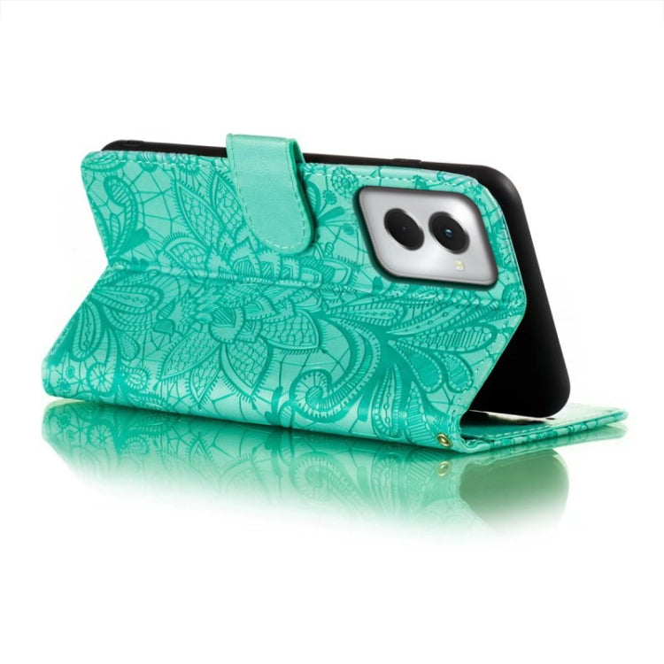 For Motorola Moto G Power 5G 2024 Lace Flower Embossing Flip Leather Phone Case(Green) - Motorola Cases by PMC Jewellery | Online Shopping South Africa | PMC Jewellery | Buy Now Pay Later Mobicred