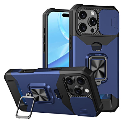 For iPhone 16 Pro Max Camera Shield Card Slot PC+TPU Phone Case(Blue) - iPhone 16 Pro Max Cases by PMC Jewellery | Online Shopping South Africa | PMC Jewellery | Buy Now Pay Later Mobicred